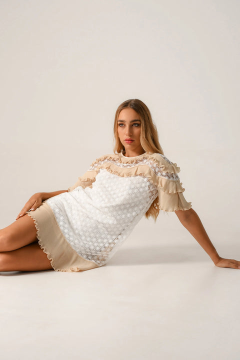 Vestido Blanco Con Café Sandro - Talla XS